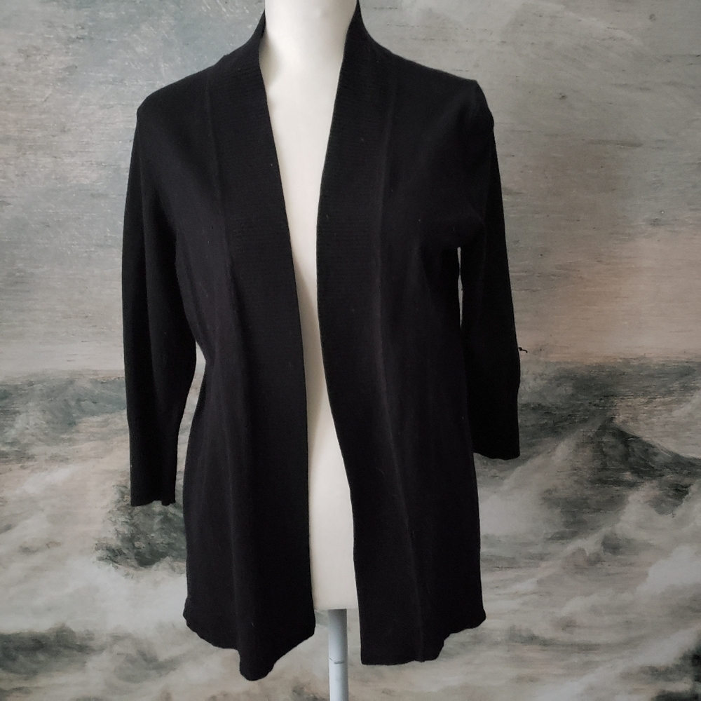Laura Ashley women's open-front black. cardigan, sz: PM